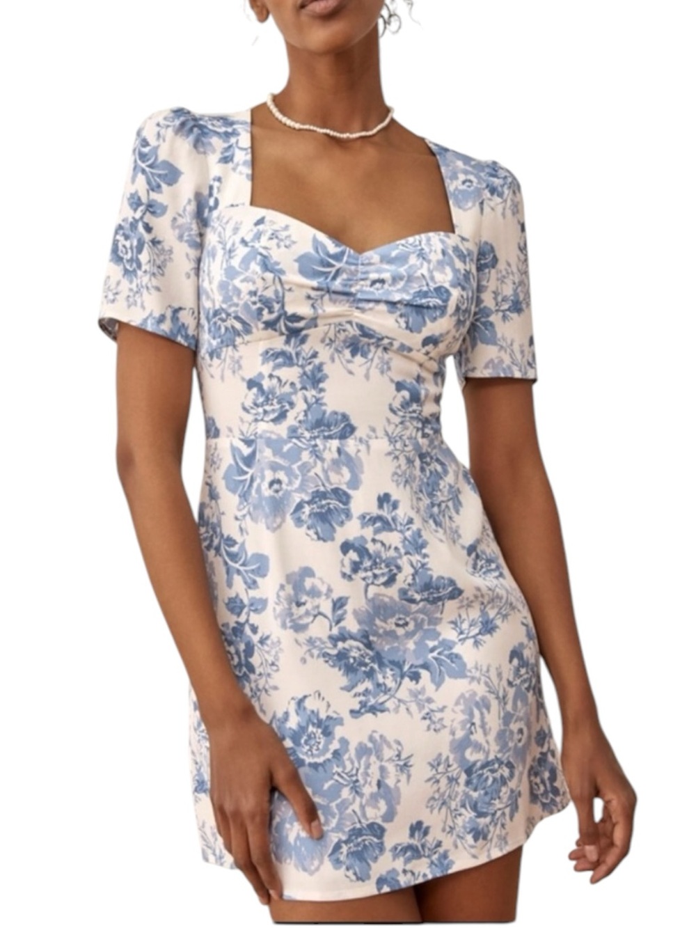 REFORMATION Brittney Olympia Blue Toile Floral Mini Dress Sweetheart Size 6